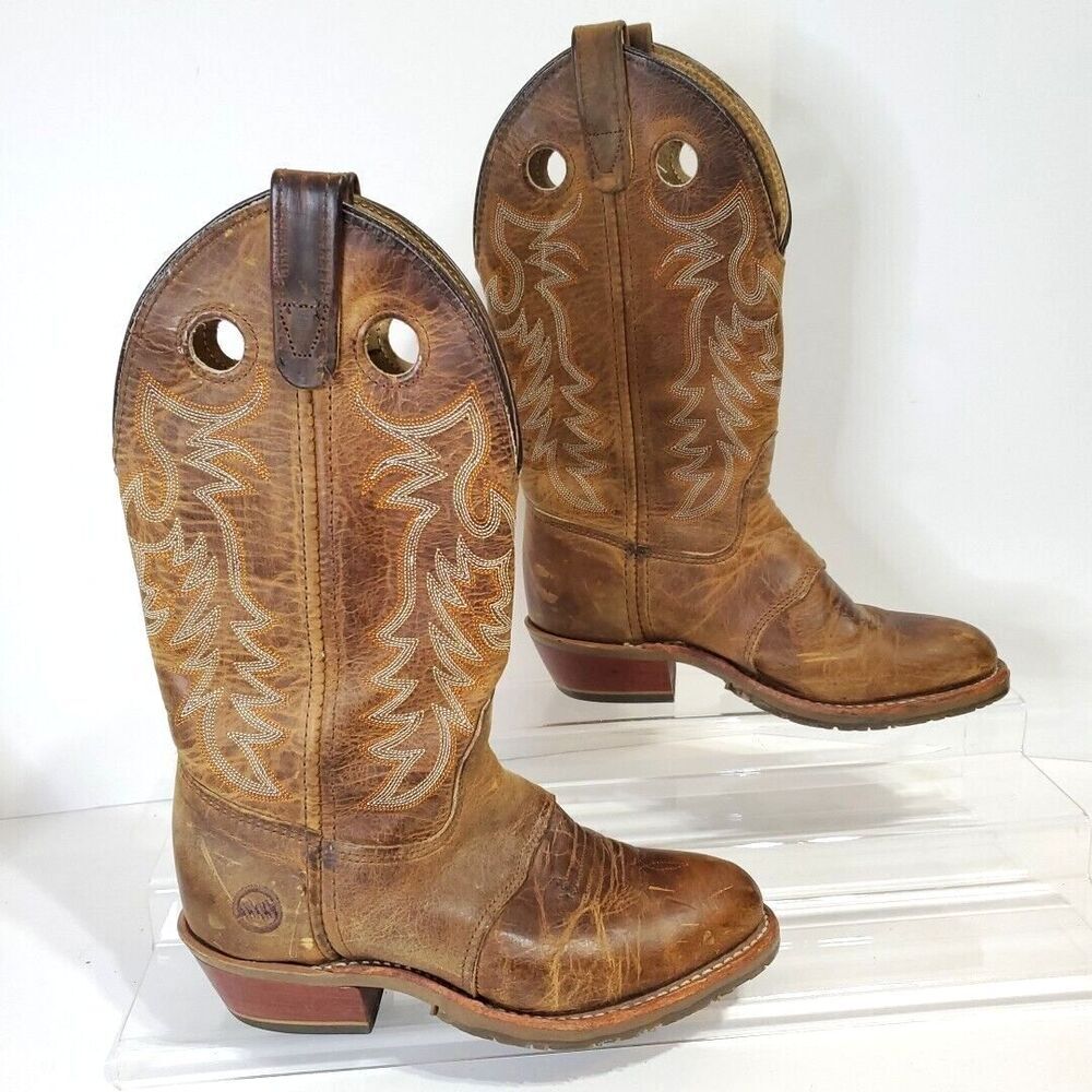 Double H Cowboy Boots Womens 7M Daniela 12" Work Roper Brown Leather Rustic USA